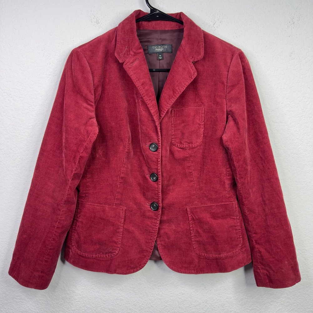Talbots Corduroy Blazer Womens‎ 8P Red Button Business Preppy Dark Academia